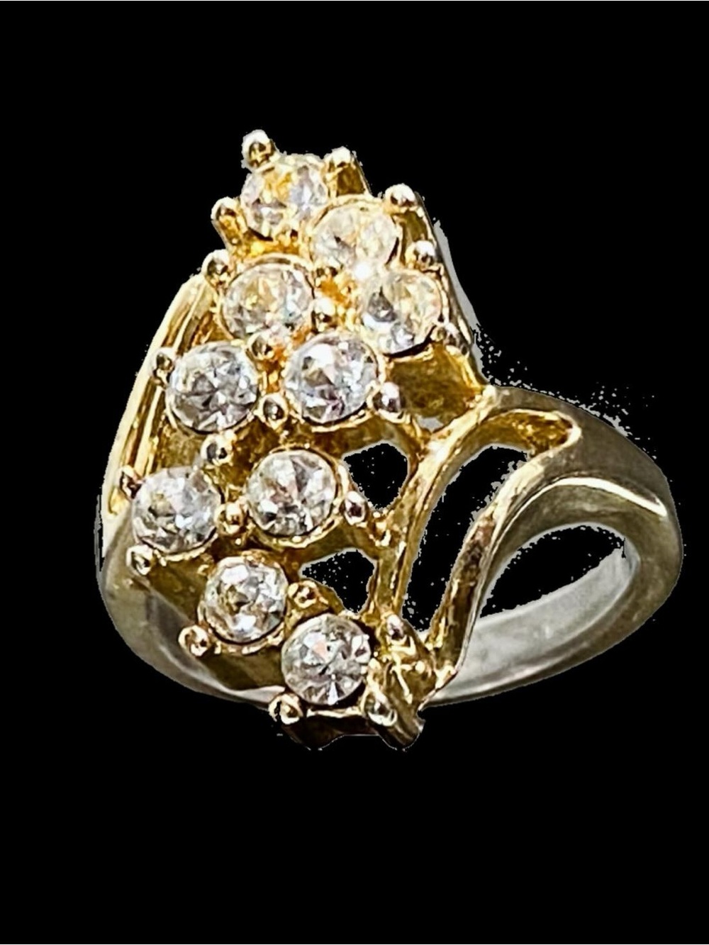 Gold-Tone Vintage CZ Crystal Cluster Ring | Size 7